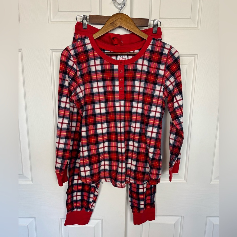 Lanz of Salzburg Pajama Set‎ Youth Girls Size L Red White Plaid Cotton Red White